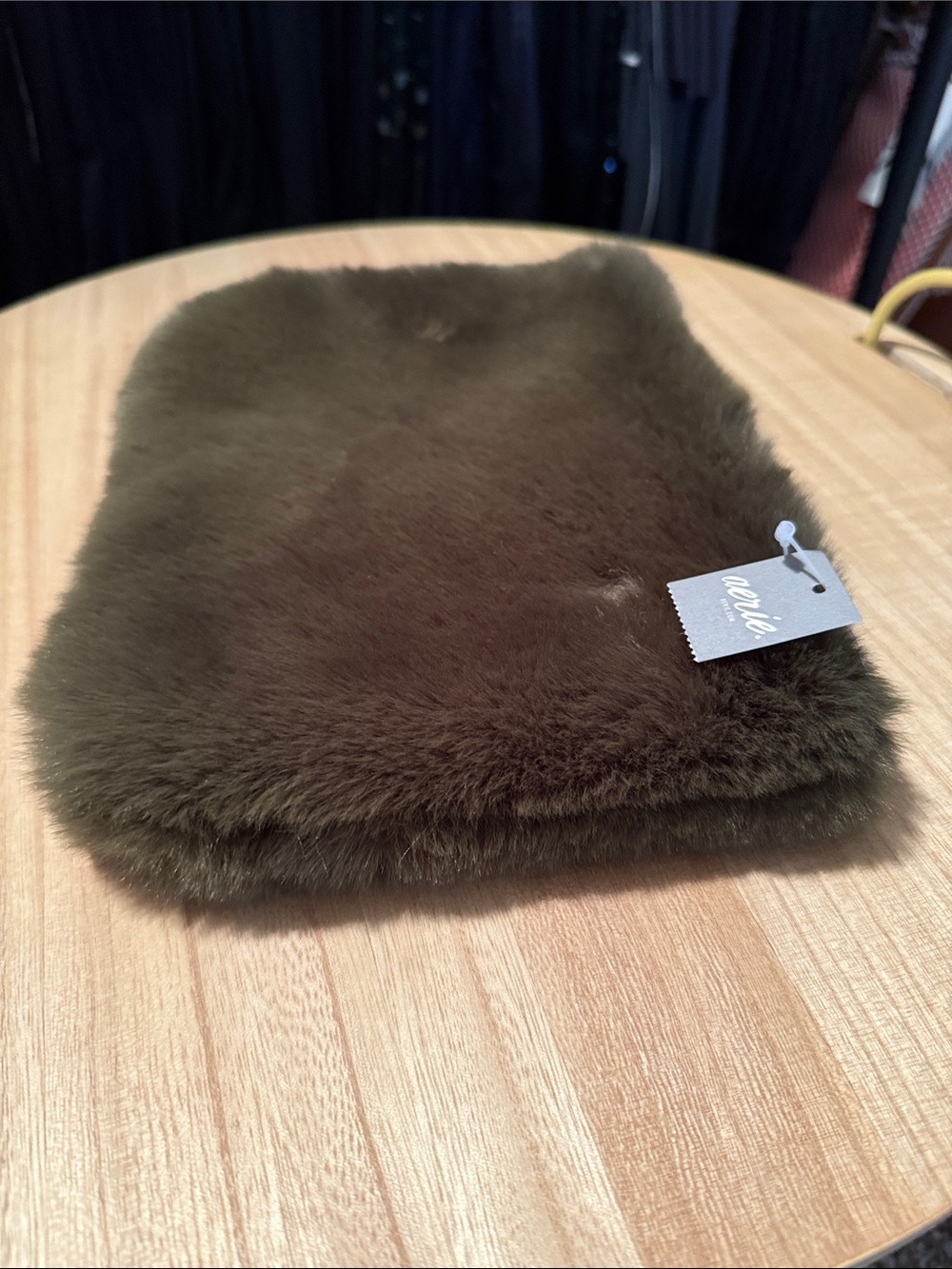 aerie Olive Faux Fur Cosmetic Pouch